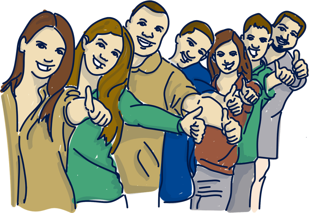 Ensemble vers la réussite L'équipe avec des expressions faciales positives.